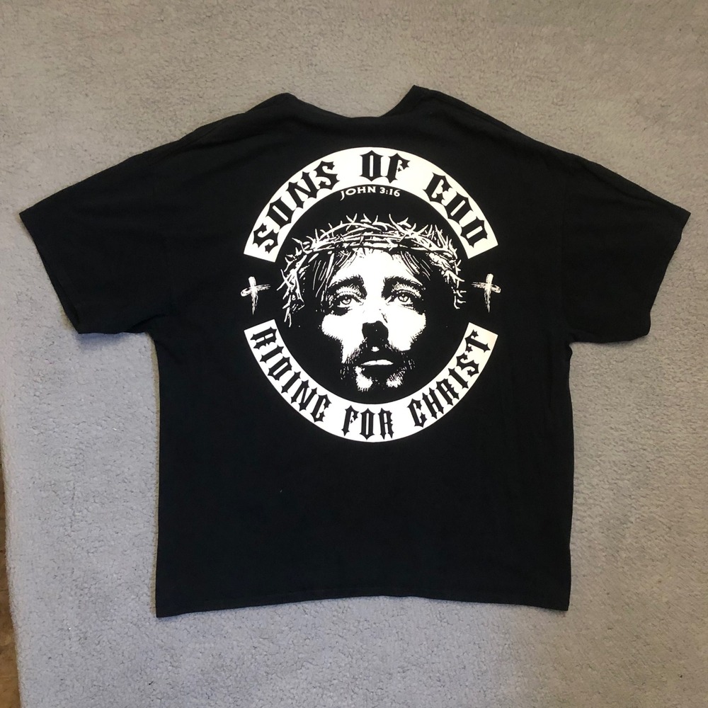 Sons Of God Riding For Christ T Shirt Black Christian Biker Jesus XL 2XL